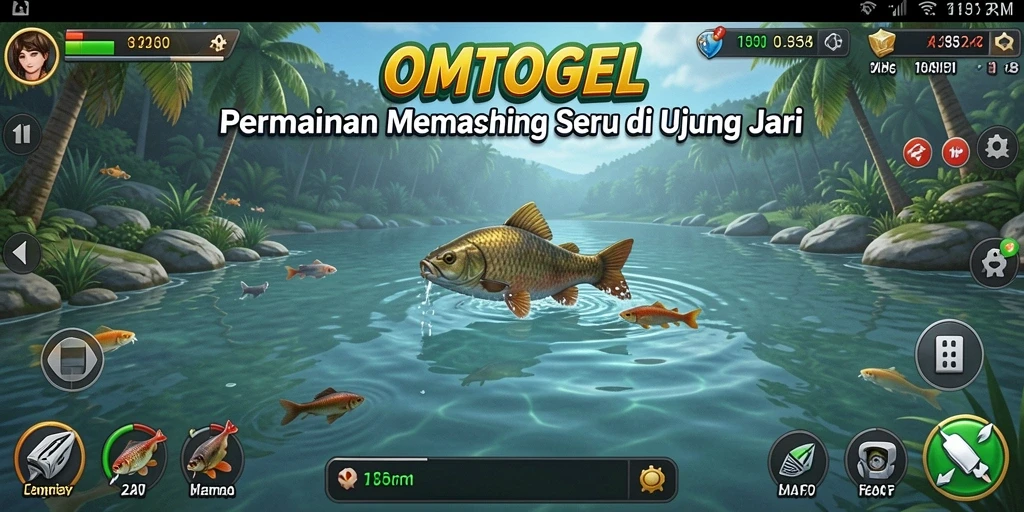 Tangkapan layar gameplay <strong>OMTOGEL</strong> menampilkan aksi memancing yang seru dan grafis menawan.